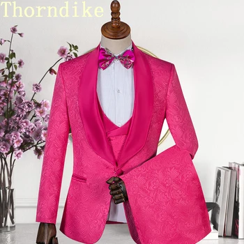 Thorndike Įvairių Spalvų Vieno Mygtuko Jaunikis Tuxedos Skara Atvartas Groomsmen Geriausią Vyro Kostiumai Mens Vestuvių Kostiumai, Trijų Dalių Kostiumai