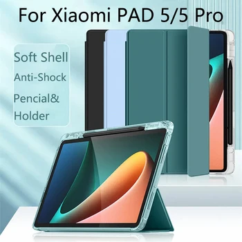 Už Xiaomi Mi Trinkelėmis 5 Padengti su Pieštukas Turėtojas Aišku, Silikono Atgal Funda Už Xiaomi MIPad 5 Pro 11 colių 2021 Tablet Atveju