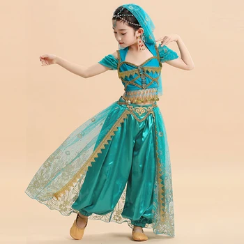 Vaikų šokių drabužių Pilvo šokio Naujas princesė jasmine drabužių, Indijos šokių Aladdin lempos mergaičių rezultatų drabužiai