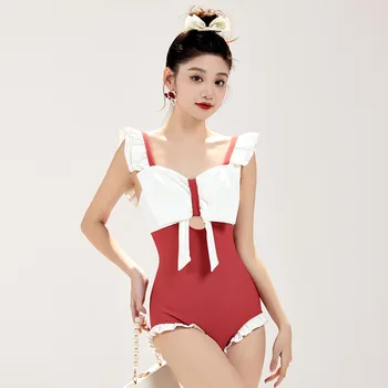 Vienos dalies maudymosi kostiumėlis Moterims Korėja Mados Stilių Pilvo, Apimantis Mažos Krūtinės Aukšto Juosmens Hot Spring maudymosi kostiumėlį 2023 Naujas