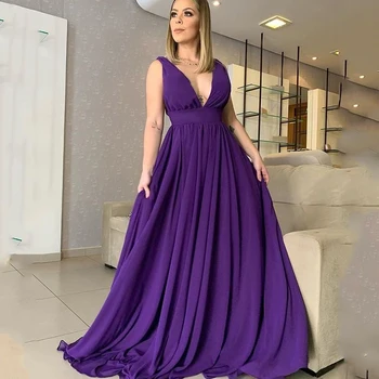 Violetinė Seksualus-line Prom Dresses Maxi Vestidos De Fiesta Giliai V-kaklo فساتين السهرة Rankovių Sluoksnis, vakarines Sukneles