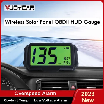Vjoycar Belaidžio Saulės Skydelis HUD OBD2 Auto Head-up Display Spidometro Greičio, Įtampos, Aušinimo skysčio Temperatūros Signalą Automobilio Elektroninių Priedų