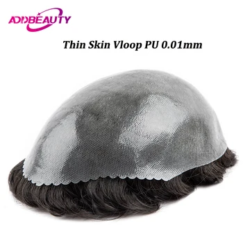 Vloop Vyrų Toupee Žmogaus Plaukų Perukai Vyrų Kapiliarų Protezavimas Visu PU 0.01 mm Gamtos Indijos Žmogaus Remy Plaukų Perukai Hairpiece Sistema