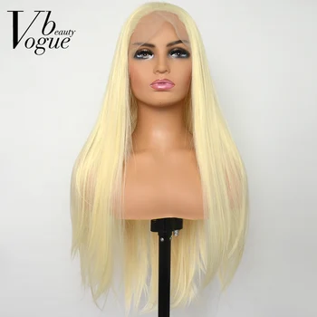 Voguebeauty 613 Blond Sintetinių Nėriniai Priekiniai Perukas Šilkiniai Tiesiai Karščiui Atsparus Pluoštas Natūralių Valsčiaus Cosplay Moterims