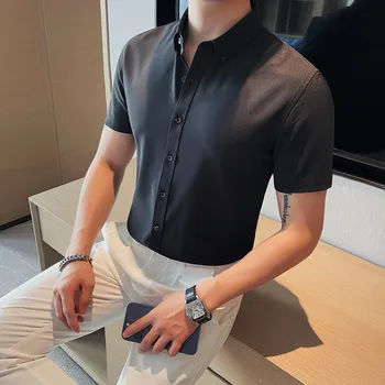 Vyriški trumpomis rankovėmis polo marškinėliai Vasarą ruožas megzti megztinis marškinėliai, mados atsitiktinis pusė rankovės vientisos spalvos marškinėliai