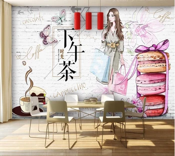 wellyu Užsakymą tapetai 3d freskomis asmenybės plytų siena popietės arbata ranka-dažytos grožio macarons įrankiai sieniniai 3d tapetai
