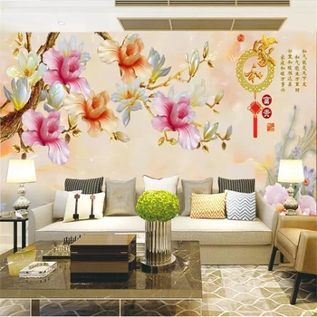 wellyu Užsakymą tapetai 3d freskomis Kinų namuose ir turtingas обои jade, bijūnas spalva, iškirpti magnolija TV foną, sienos popieriaus