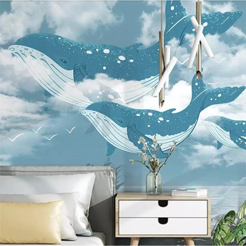 wellyu Šiaurės kūrybos Viduržemio jūros vandenyno dangus banginis vaikų kambarys fono sienos užsakymą didelės freskos žalia tapetai