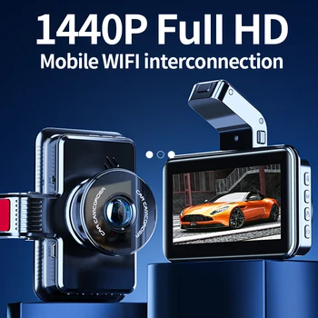 WIFI, Automobilių Brūkšnys Cam 1440P Brūkšnys Kamera, Dual Lens Pastatytas DVR Recorder Dashcam G-Sensorius Loop Įrašymo Stovėjimo Stebėjimą