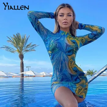 Yiallen Vasaros Y2K Moterų Spausdinti Gazas Golfo Atsitiktinis Seksualus Klubas Suknelė 2021 Elegantiškas Streetwear Šalis Suknelė Bodycon Moteriška Suknelė