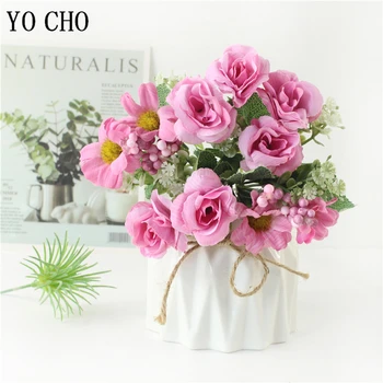 Šilko Krepo Rose Pink Dirbtinių Gėlių Puokštė Aukštos Kokybės Daisy Namų Kambarį Priedai Vestuvių Stalo Dekoro Netikrą Gėlių