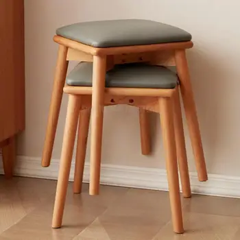 Šiuolaikinės paprasta Šiaurės stiliaus mažai kėdžių, buitinės medžio masyvo mažos taburetės super odinis minkštas krepšys valgomojo kėdė gali būti sukrauti