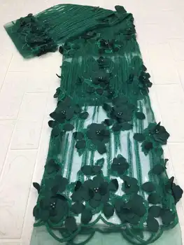 Žalia Spalva 3D Gėlės Beaded21BZL-52108 populiariausi prancūzijos Nėrinių Audinio Afrikos Tiulio Medžiagos Vestuvių Suknelė ar Šalies Rodyti